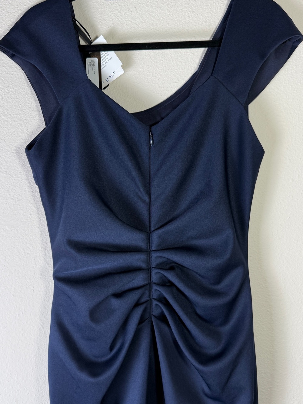 XSCAPE Navy Blue Ruched Maxi Dress 14 NWT Formal Evening Wedding Guest Gown - Picture 7 of 13